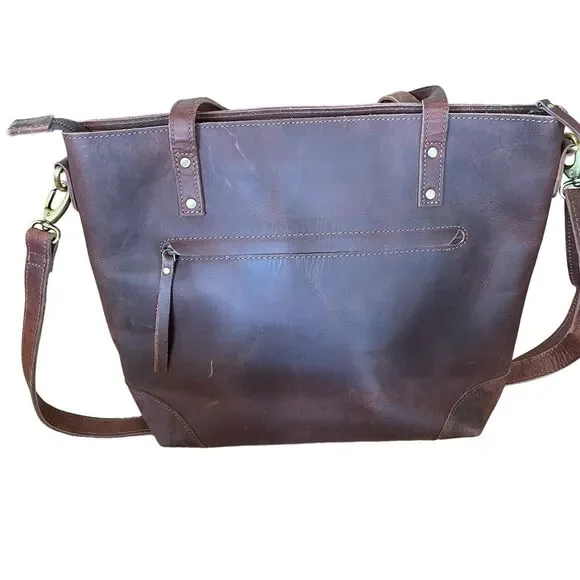 Unbranded Brown Leather Zip Laptop Oversized bag Brown - Picture 3 of 13